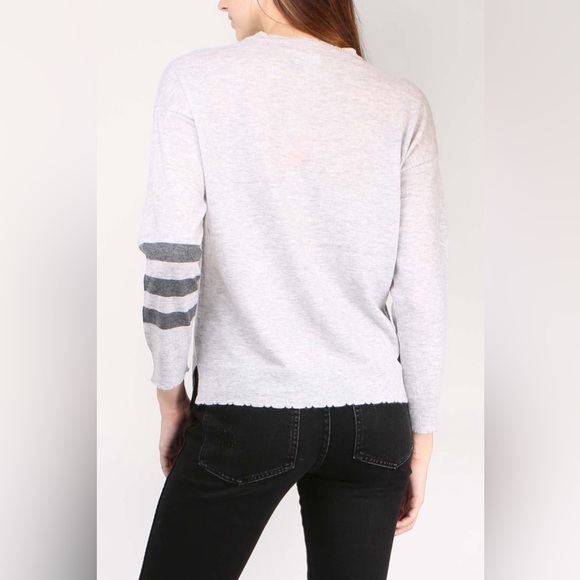 Anthropologie Sundry Wool Cashmere Scallop Gray Stripe Sleeve Sweater EUC Sz 1/S - Picture 3 of 12